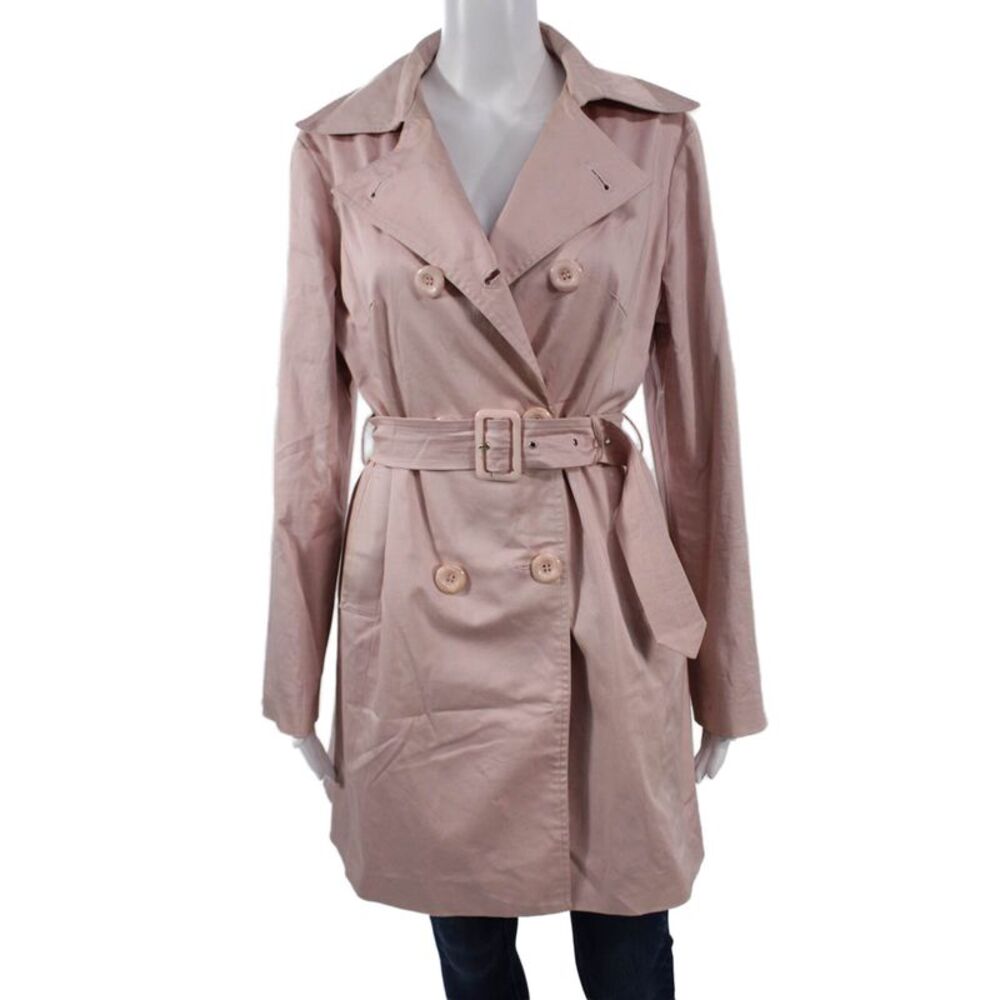 Max Mara Womens Trench Coat Pink Cotton Collared Long Sleeve Buckle Size XL